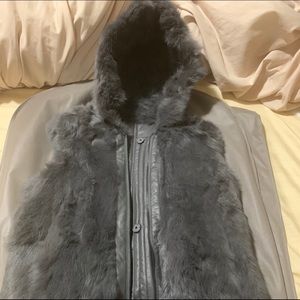 BCBG MAX AZRIA Mimi grey reversible fur vest